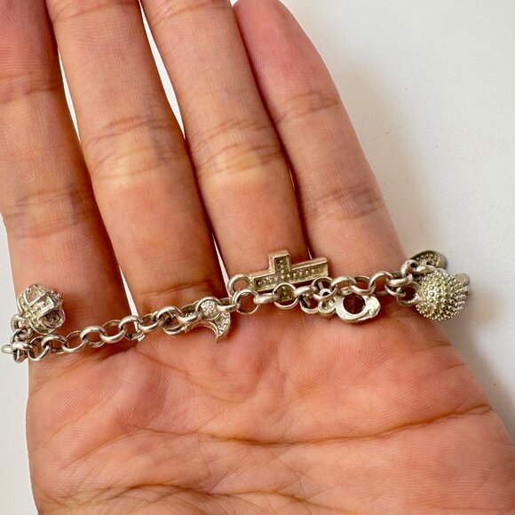 Sterling Silver 925 Charm Bracelet Lock Key Heart Theme Size 8.25" Length - Picture 3 of 12